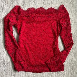 Y2K vintage off the shoulder red top with beautiful lace detailing